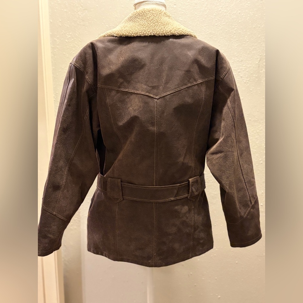 WINLIT GENUINE LEATHER JACKET BROWN BELTED SHERPA QUILTED SZ M - Picture 2 of 8